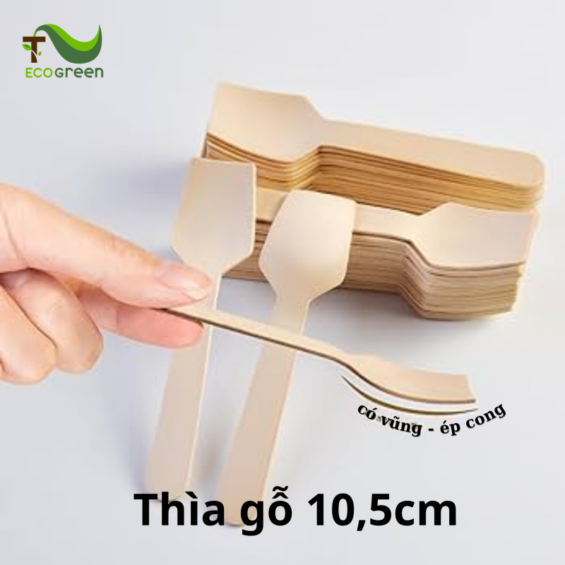 Thìa gỗ vuông 10,5cm, có vũng