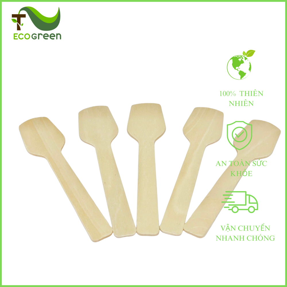 Muỗng gỗ vuông, dẹt dùng 1 lần - 10,5 cm