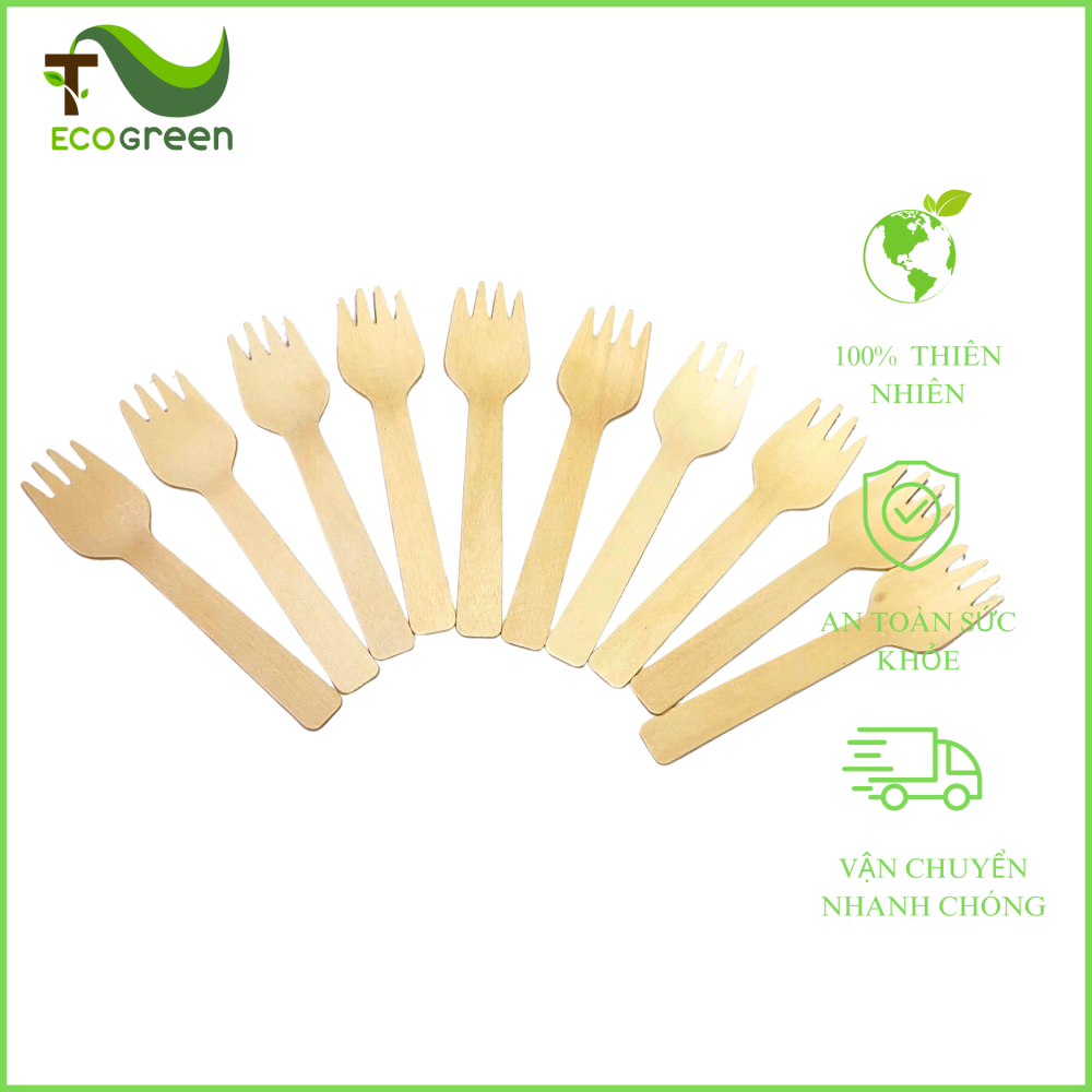 dĩa gỗ dùng 1 lần 10,5cm - T2ECOGREEN
